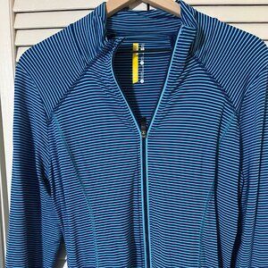 Lole Blue Striped Full Zip Single Pocket Jacket